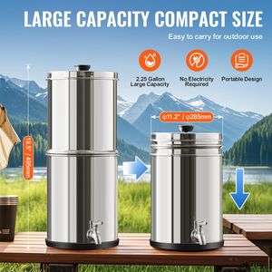 Sistema di filtraggio dell'acqua da banco in acciaio inossidabile 304 da 2,25 G, alimentato a gravità, con alimentazione manuale, riduce il piombo del 9% per camper - Product Image 5