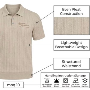 เสื้อโปโลแขนสั้นผู้ชายสำหรับเล่นพิคเคิลบอล ผ้าฝ้ายระบายอากาศ ปกคอเสื้อพับได้ ปักโลโก้ สีพื้น ผ้าถัก ชุดกีฬา - Product Image 4