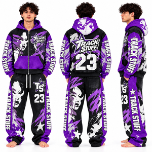 Custom Unisex Oversized Tracksuit <b>Y2K</b> <b>Streetwear</b> Acid Wash Full Zip Hoodie Sweatpants Set Digital Printing Spring - Product Image 5