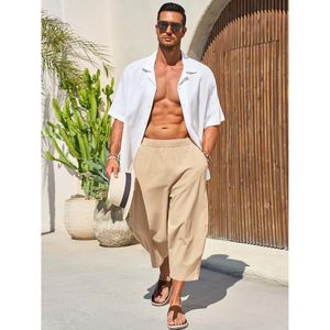 2025 <b>Men's</b> Cotton Harem Capri Pants <b>3</b>/<b>4</b> Beach <b>Shorts</b> Customizable Yoga Beach Baggy Casual Elastic Waist Hippie Boho Style - Product Image 3