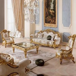 Juego de Sofás de Lujo en Oro Blanco Real, Muebles de Salón Tallados en Caoba, Calidad Garantizada, Hostal Providencia - Product Image 1