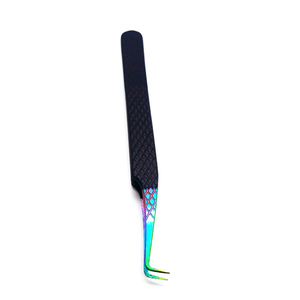 Pinces à cils professionnelles de précision, pointe lisse, manche arc-en-ciel, design dégradé noir, antidérapantes, ergonomiques, emballage personnalisé - Product Image 2