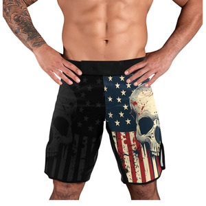 Shorts MMA pour hommes, imprimé drapeau américain et crâne, séchage rapide, polyester, vêtements d'arts martiaux mixtes, coupe régulière, taille adulte - Product Image 5