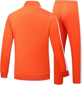 Chándal Naranja para Hombre, Cierre Completo, Cuello Alto, Deportivo, Color Sólido, Poliéster, Corte Regular, Bolsillos Laterales, Ropa de Primavera - Product Image 2