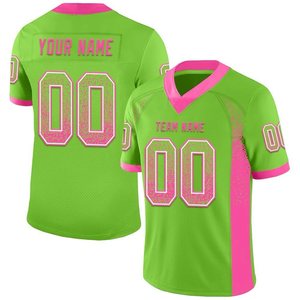 Maillot de football américain personnalisé vert et violet pour homme, manches courtes, col en V, évacuation de l'humidité, impression par sublimation, nom et numéro de l'équipe - Product Image 5