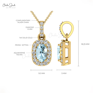 Oem & Odm Supplier Natural 7x5mm Oval Shape Aquamarine <b>Pendant</b> 14k <b>Solid</b> <b>Gold</b> Diamond Halo Necklace Fast Shipping Jewelry - Product Image 4