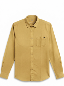 Chemise décontractée en coton uni couleur moutarde pour homme, manches longues, col boutonné, tissu popeline respirant, idéale pour le printemps - Product Image 4