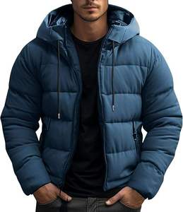 Men's <b>Burgundy</b> Hooded <b>Puffer</b> <b>Jacket</b> Windproof Zipper Closure Casual Winter <b>Jacket</b> Thick Polyester Wadding Regular Length - Product Image 6