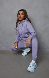 Conjunto Deportivo de 2 Piezas para Mujer, Sudadera con Capucha Morada y Pantalones Deportivos de Felpa, Ropa Casual para Estar en Casa - Product Image 3