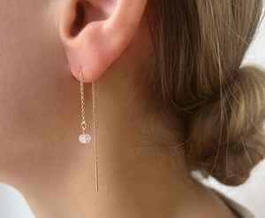 Rainbow Moonstone Threader <b>Earrings</b> Gold Dainty Jewelry June Birthstone Rondelle Shape Elegant Handmade Gift - Product Image 1