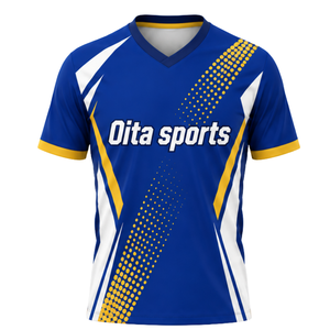 Royal Blue Yellow Sublimated Volleyball Jersey Short Sleeve Sports Shirt Team Athletic Wear Match Training Competition Apparel - Product Image 1