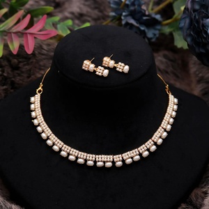 Freshwater Pearl Necklace Set Oval 22K Gold Plated Brass Adjustable Bridal Jewelry Elegant Women Necklace - Product Image 1