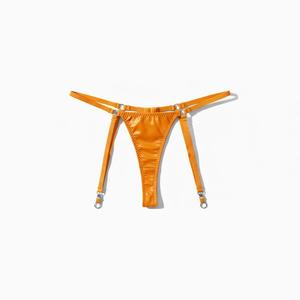 Conjunto de sujetador con aros y tanga de piel sintética naranja para mujer, con tirantes convertibles, copa completa, lencería push-up de dos piezas - Product Image 3