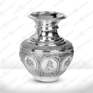 Silver Plated Brass Kalash Luxury Nakshi Work Puja <b>Lota</b> Metal Antique Hindu Temple Decorative Holy Water Pot Wholesale Supplier - Product Image 5