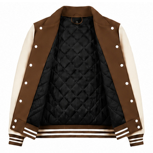 <b>Men's</b> Varsity <b>Jacket</b> Cream Sleeves Tan Body <b>Letter</b> A Embroidery Turn-down Collar Regular Fit Autumn Wear - Product Image 4