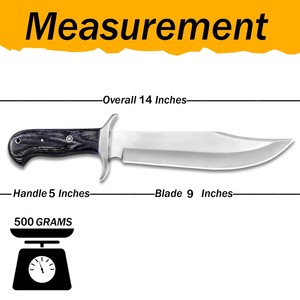 Couteau de chasse Bowie en acier au carbone avec manche en bois Pakka et embout en laiton, couteau de chasse et de camping avec étui en cuir - Product Image 2