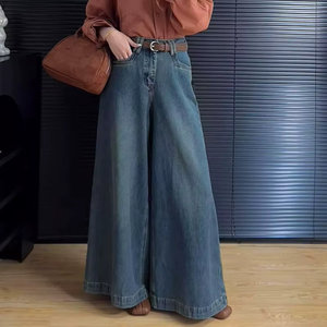 กางเกงยีนส์ขาตรงเอวสูงสไตล์เรโทรใหม่สำหรับผู้หญิง ใส่ได้หลากหลาย ทรงหลวม ขากว้าง ยาวคลุมเท้า - Product Image 5