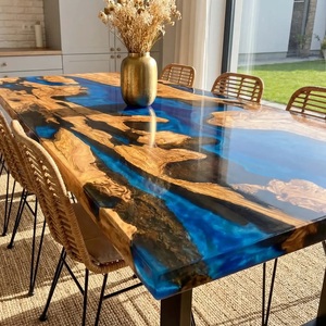 Custom Sheesham Wood Epoxy Resin River <b>Table</b> Blue Waves Dining Furniture Wholesale OEM - Product Image 3