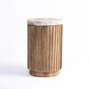 <b>Solid</b> <b>Wood</b> End <b>Table</b>, Handmade Rustic Accent <b>Table</b> for Bedroom and Living Room With Marble <b>Top</b> - Product Image 2