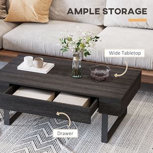 Tavolino da Caffè Moderno Mid-Century con Cassetto Portaoggetti, Superficie in Legno Grigio Scuro e Gambe a Slitta in Metallo per Soggiorno - Product Image 5