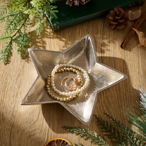Bandeja de Metal en Forma de Estrella Plateada para Joyas, Porta Anillos, Decoración Navideña para Mesa - Product Image 1