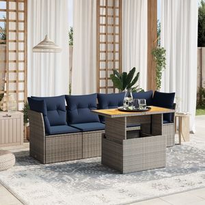 Juego de sofá de patio de ratán polivinílico gris de 5 piezas con cojines Muebles de exterior duraderos - Product Image 1