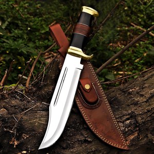 Couteau de chasse Bowie Crocodile Dundee à lame fixe en acier au carbone de qualité supérieure, pointe droite, manche en cuir empilé, OEM ODM - Product Image 1