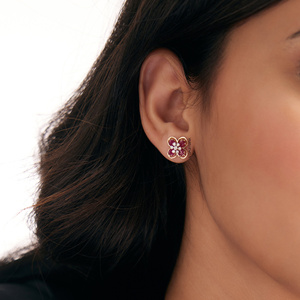 Boucles d'oreilles de luxe en saphir rose taille poire, motif floral, avec accents de fleurs en diamant de laboratoire, pour femme, en or 10K 14K 18K et argent 925 935 - Product Image 3