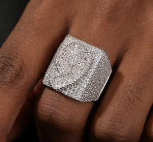 Anillo de Hip Hop para Hombre, Cuadrado, Geométrico, con Incrustaciones de Moissanita, Banda Ancha de Lujo - Product Image 5