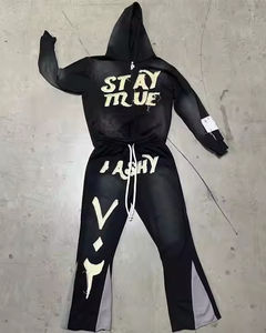 ชุดจ็อกเกอร์สตรีทแวร์ผู้ชายแบบกำหนดเองสำหรับฤดูหนาวปี 2024  งานปักลายแบบดิสเทรส  ชุดวอร์มสำหรับผู้ชายและผู้หญิง 100% - Product Image 4