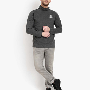 Pull en tricot à col rond pour homme, manches longues, couleur unie, décontracté, 100% coton, 220g, gris, séchage rapide, respirant, uni - Product Image 4