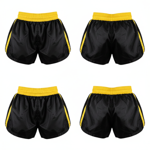 Men's Black Yellow Stripe Muay Thai <b>Shorts</b> Satin <b>Spandex</b>/Polyester Elastic Waist Quick Dry Eco-Friendly Sporty <b>Shorts</b> - Product Image 1