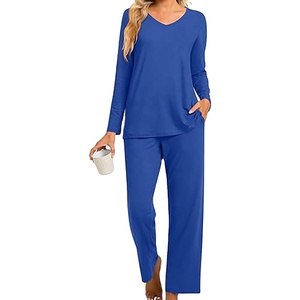 Autumn Winter New Women Pajama Set Long Sleeve Long <b>Pants</b> Two Piece Set Simple Home Clothes - Product Image 4