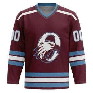 Men Maroon Blue Sublimated <b>Ice</b> Hockey Printable Polyester V Neck Jersey Long Sleeve Team Wear Training Sports Clothing - Product Image 1