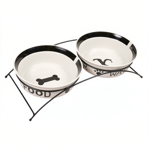 Ensemble de gamelles en céramique 2 x 2,6 L 25 cm blanc noir avec support pour nourriture et eau pour animaux de compagnie - Product Image 3