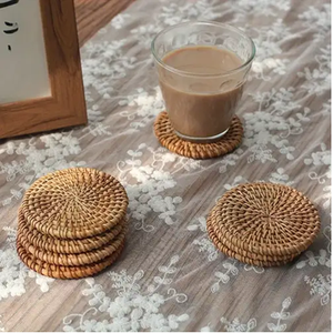 Newly Arrived Round Natural Rattan <b>Coasters</b> Tableware Vintage Brown Rattan <b>Tea</b> <b>coaster</b> in high quality - Product Image 1