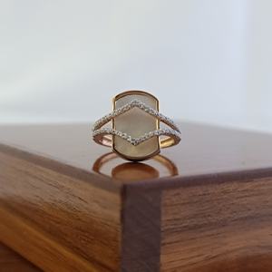 18K Solid Rose Gold Natural Stone Diamond Halo <b>Ring</b> Geometric Hexagon Design Elegant <b>Statement</b> Cocktail <b>Ring</b> for Women - Product Image 5