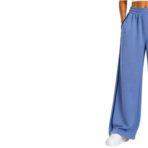 Pantalon de survêtement large bleu ciel pour femme, taille élastique, coupe ample, en molleton de coton, pantalon décontracté oversize avec poches - Product Image 3