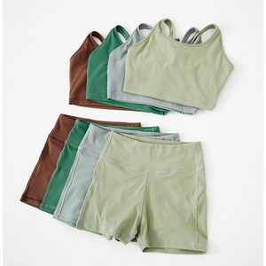 Ladies Two Piece Active Gym Wear Set Fashion Crop Tank And Stretch Fitness Shorts For Workout Running And <b>Exercise</b> - Product Image 5