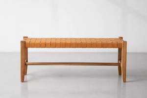 Modern Wooden Bench With Leather Seat 120Cm Living Room Furniture Midcentury Design Home <b>Stool</b> Ottoman - Product Image 2