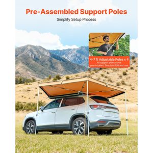 52 Sq.ft Driver <b>Side</b> Vehicle <b>Awning</b> 270 Degree Waterproof UV50+ Carry Bag All-Weather Free-Standing Canopy - Product Image 2
