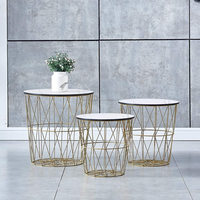 S/3 maison moderne rond en métal doré panier placage fraude marbre haut Accent côté maison et bureau Tables d'extrémité de nidification avec ensemble de rangement