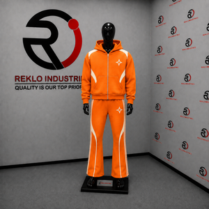 Ensemble de survêtement orange personnalisé pour homme, sweat à capuche zippé avec empiècements blancs contrastants, pantalon évasé, ensemble deux pièces de sport, vente en gros OEM Streetwear - Product Image 3