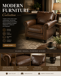 Sillón de Cuero Vacuno Genuino de Alta Calidad, Silla de Acento Tapizada en Cuero Vacuno Real con Brazos Enrollados, Asiento Duradero para Sala de Estar - Product Image 4