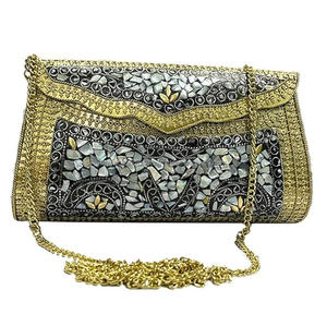 Bolso de mano clásico de metal con cristales y ágata, bandolera de noche con diamantes de imitación, estilo vintage, al por mayor - Product Image 4