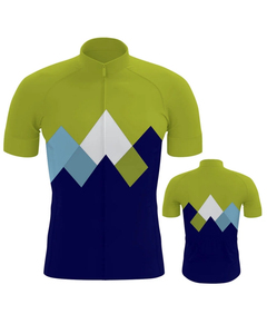 Maillot de Ciclismo para Hombre, Manga Corta, Verde Lima, Azul Marino, Patrón Geométrico, Transpirable, para Ciclismo de Carretera y MTB - Product Image 1