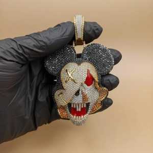 Colgante de calavera de Mickey Mouse, completamente cubierto de moissanita, plata 925, oro 18K, estilo hip hop, diseño de dibujos animados para hombre - Product Image 4