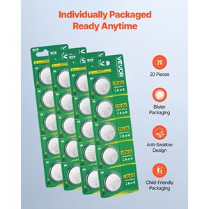 Pacco Batterie a Bottone al Litio CR2450, 20 Pezzi, Lunga Durata, 3V, CR 24, Senza Mercurio, Anti-Ingozzamento, Batterie Digitali - Product Image 4