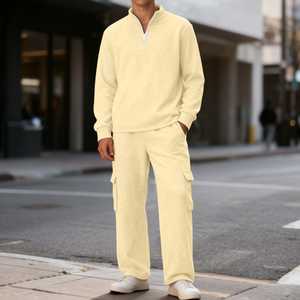 2 Piece Sweatsuits Sets Winter Fleece Quarter-<b>Zip</b> Athletic Jacket Cargo Sweatpants Elastic Waist Straight Leg Sweatsuit for Men - Product Image 4