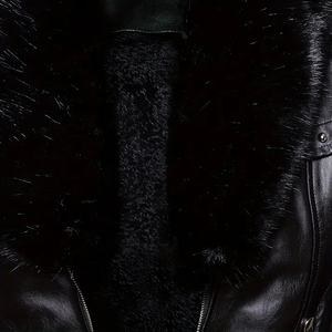 Veste en cuir unisexe style streetwear, coupe ajustée, petit col en fausse fourrure amovible, fermeture éclair, vêtements d'extérieur décontractés, vestes en cuir - Product Image 5